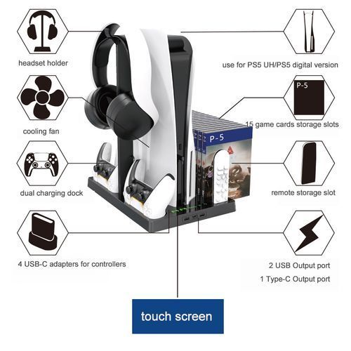 PS5 Cooling Fan Stand With CD Case And Dual Charger Dock