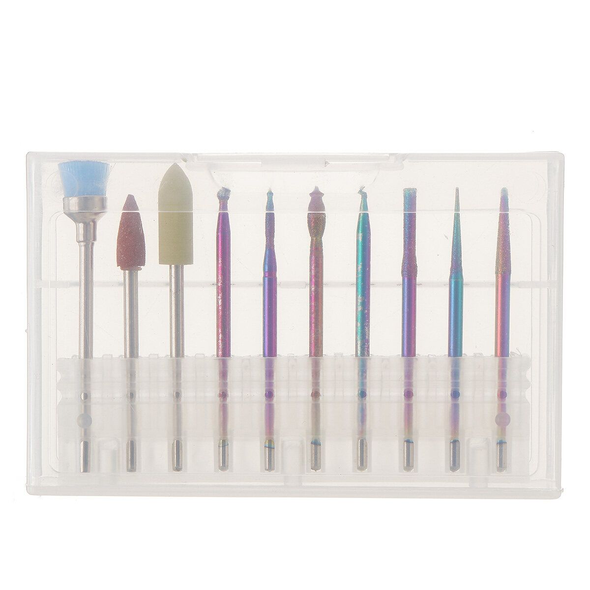 10Pcs Nail Art Drill Bit Set Grinding Machine Head Milling Sanding Clear White