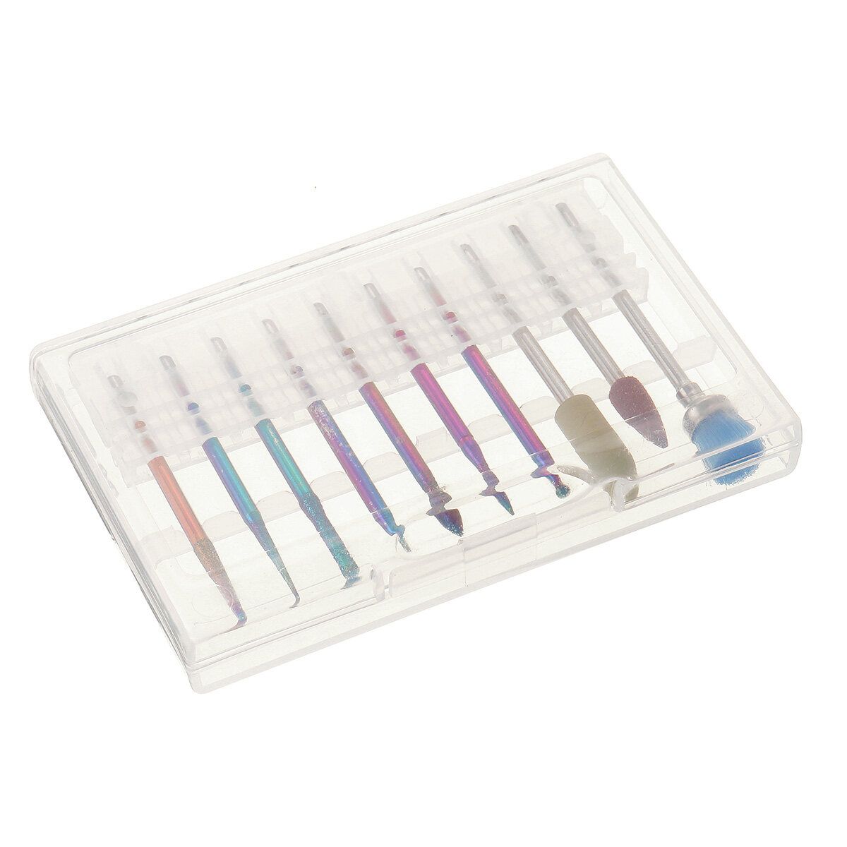10Pcs Nail Art Drill Bit Set Grinding Machine Head Milling Sanding Clear White