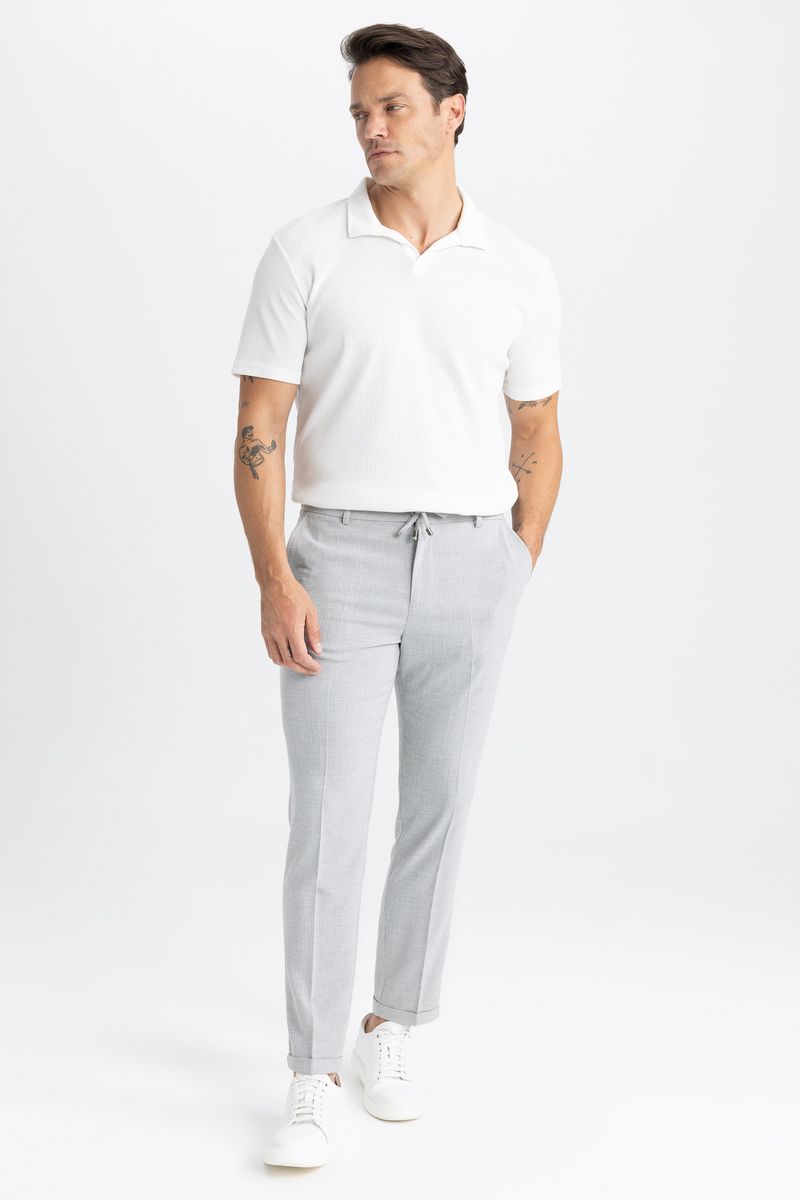 Man Smart Casual Jogger Fit Woven Trousers - Grey