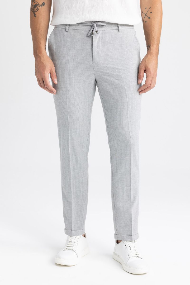 Man Smart Casual Jogger Fit Woven Trousers - Grey
