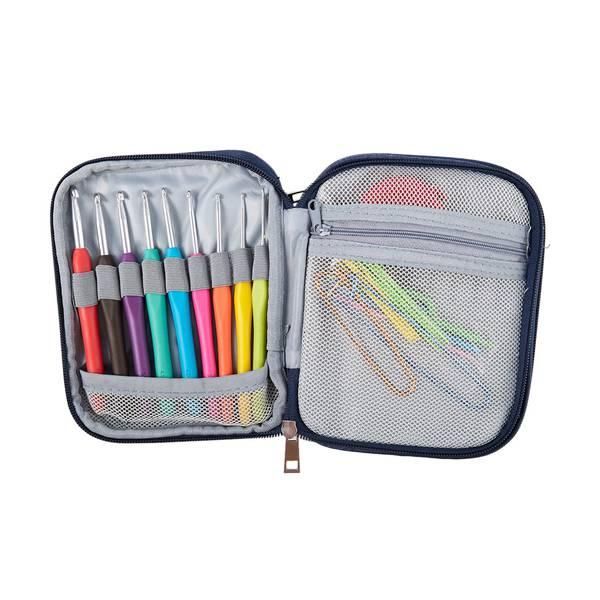 Ergonomic Crochet Hooks Set, Knitting Needle Kit, Zipper Organizer Case With 9pcs 2mm to 6mm Soft Grip Crochets and Complete Accessories, Small Volume and Convenient to Carry