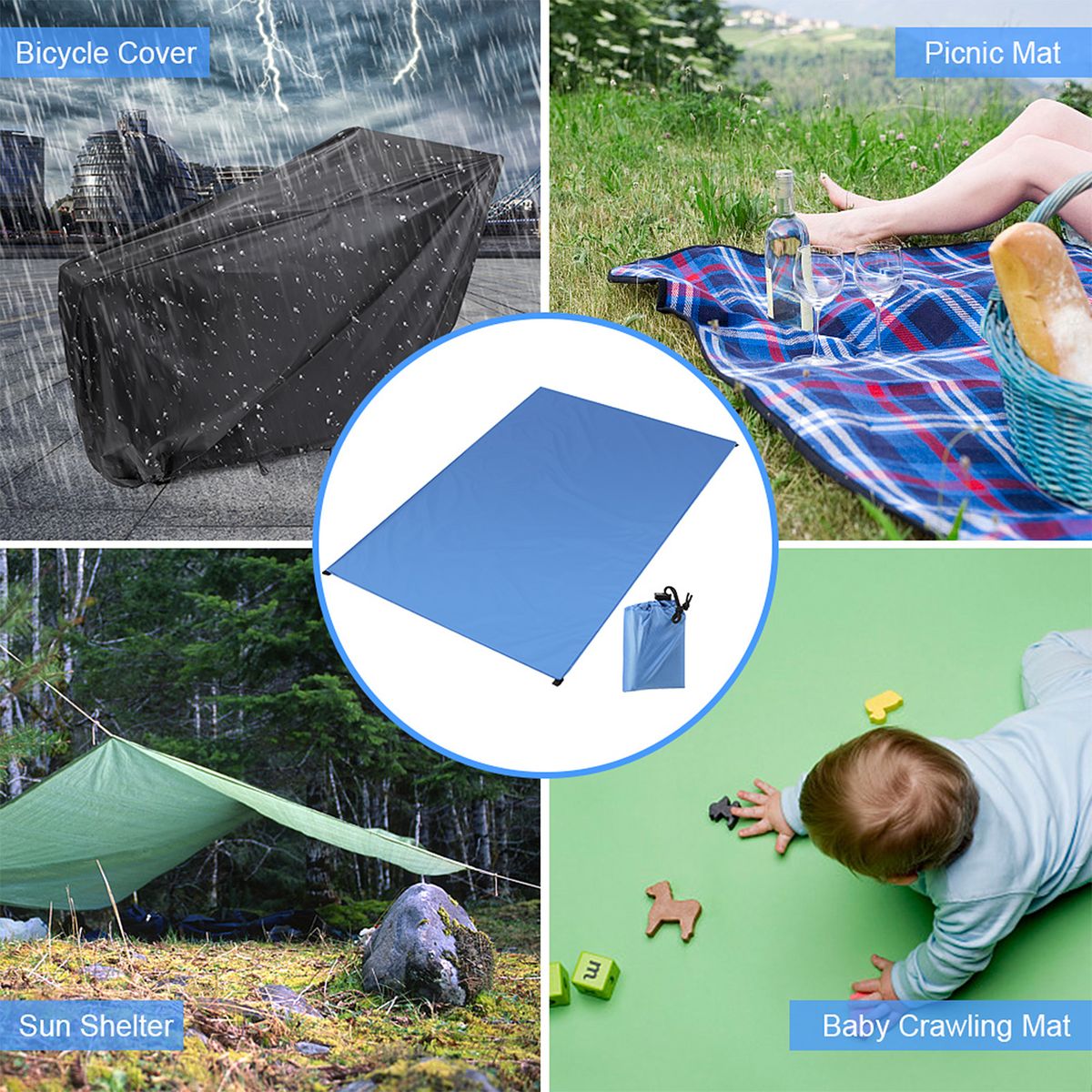Waterproof Pocket Beach Blanket Lightweight Compact Outdoor