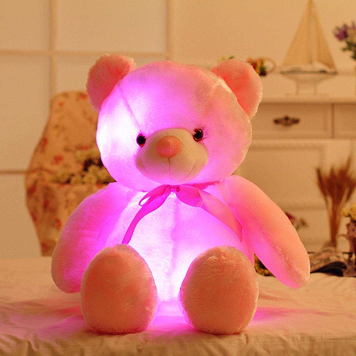 Light Up LED Teddy Bear Animal Plush Toy Kids Toys Gifts Pink-30cm
