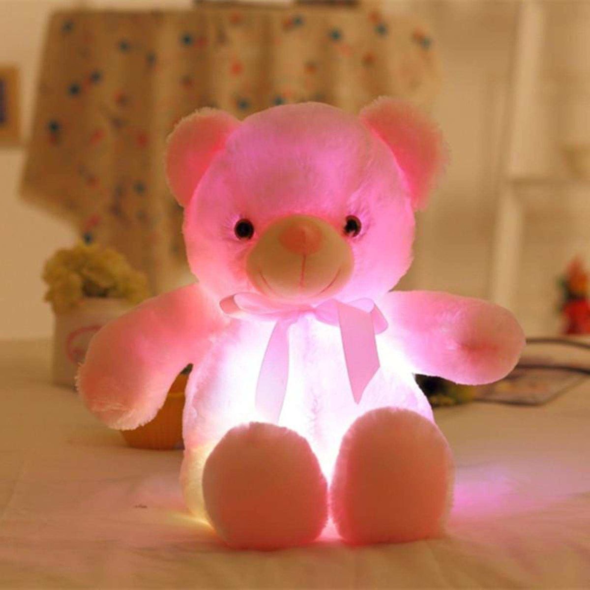 Light Up LED Teddy Bear Animal Plush Toy Kids Toys Gifts Pink-30cm