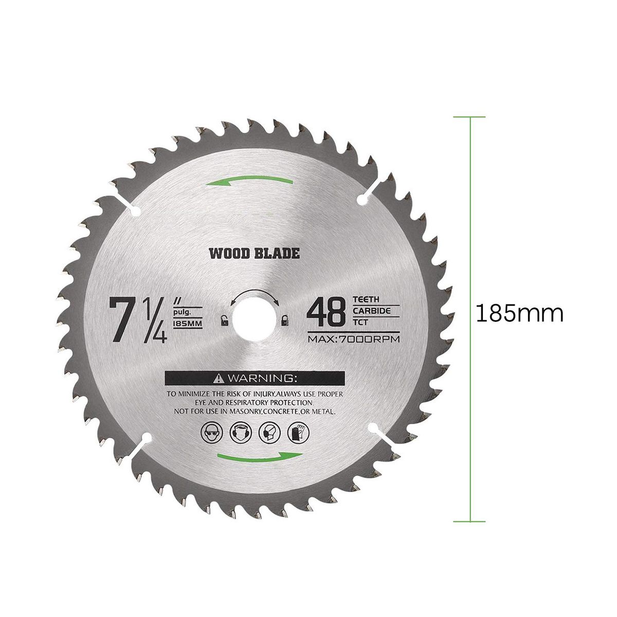 Circular Saw Blade 7-1/4''(185MM) 48 Tooth  Tungsten Carbide Tipped Circular Wood Cutting Saw Blade with 5/8''(16mm) Arbor for Wood Cutting Max Speed 7000RPM  Anti-clockwise Cutting Direction Arbor 5/8'' (16mm) EU