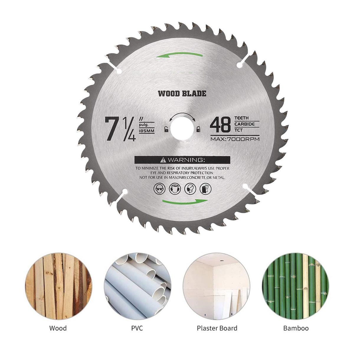 Circular Saw Blade 7-1/4''(185MM) 48 Tooth  Tungsten Carbide Tipped Circular Wood Cutting Saw Blade with 5/8''(16mm) Arbor for Wood Cutting Max Speed 7000RPM  Anti-clockwise Cutting Direction Arbor 5/8'' (16mm) EU