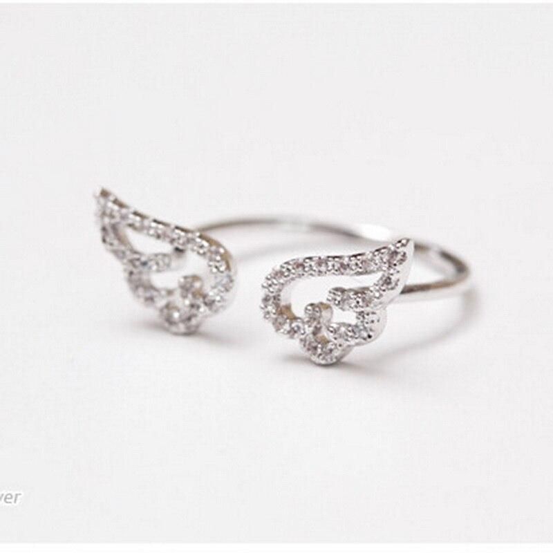 Silver Color Angel Wings Ring Adjustable Micro Pave Zircon Joint Rings For Women Fashion Opening Rings Jewelry Female Lover Gift