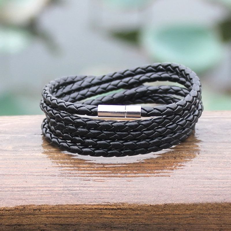 Couple Leather Bracelet Men Charm Vintage Black Bracelet(Black)