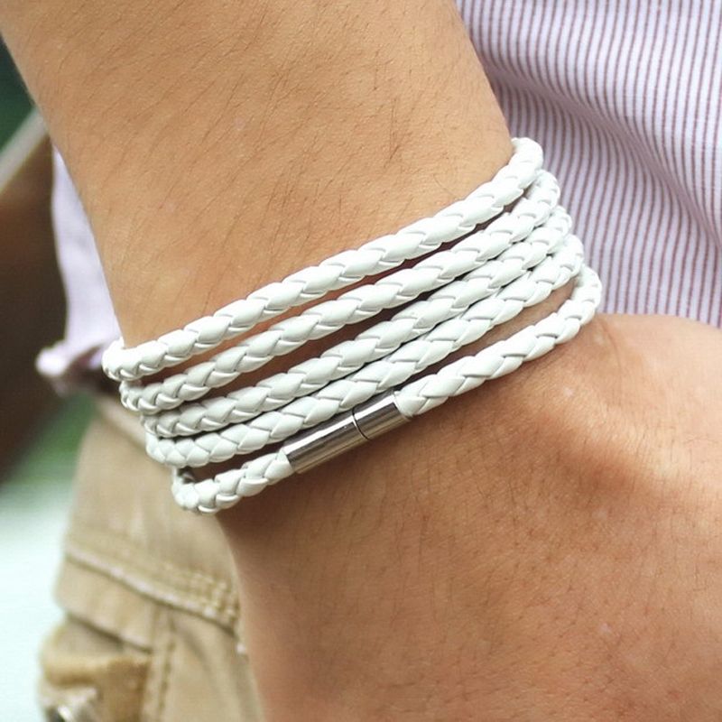 Couple Leather Bracelet Men Charm Vintage Black Bracelet(Black)