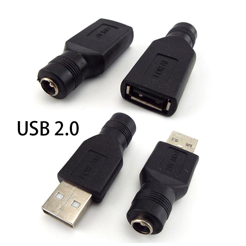 DIY Connector 5.5*2.1mm DC Female Power Jack To USB 2.0 Type A Male Plug Jack Socket 5V DC Power Plugs Adapter Laptop-5pcs USB Female