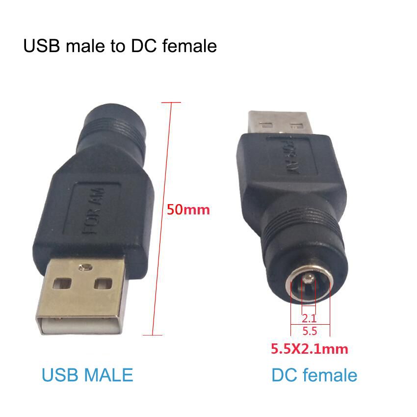 DIY Connector 5.5*2.1mm DC Female Power Jack To USB 2.0 Type A Male Plug Jack Socket 5V DC Power Plugs Adapter Laptop-5pcs USB Female