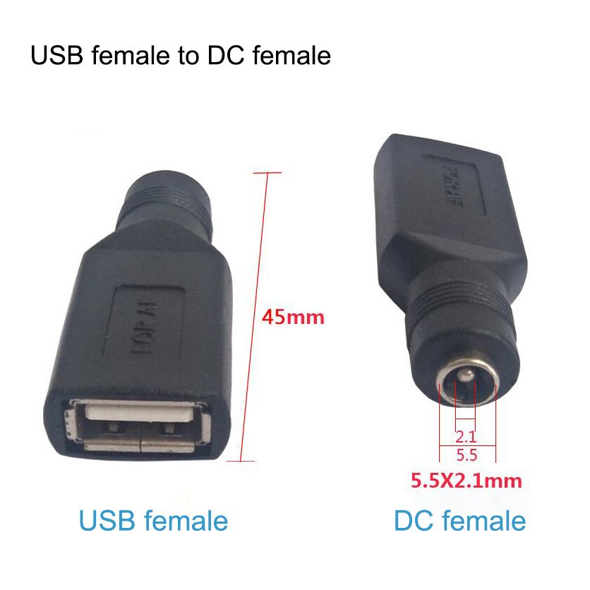 DIY Connector 5.5*2.1mm DC Female Power Jack To USB 2.0 Type A Male Plug Jack Socket 5V DC Power Plugs Adapter Laptop-5pcs USB Female