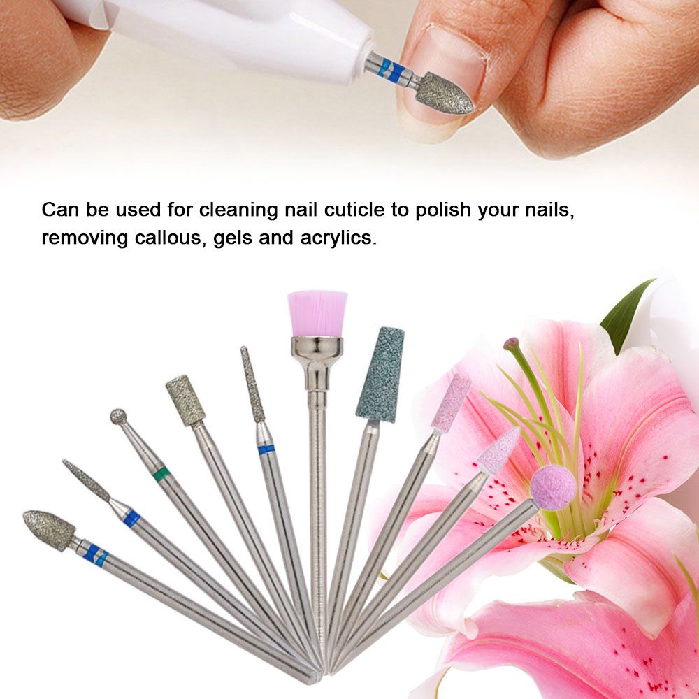 10pcs Nail Drill Bits Cuticle Cleaner Dust Drill Brush