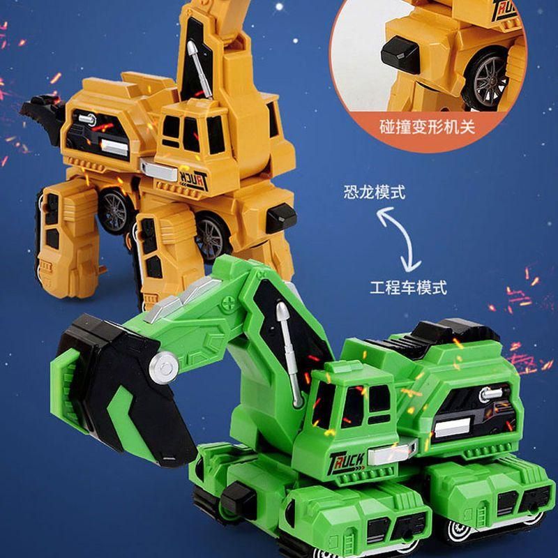 2 In 1 Automatic Crash Deformation Inertial Dinosaur Engineering Vehicle Brachiosaurus Excavator Collision Transforming Car Toy