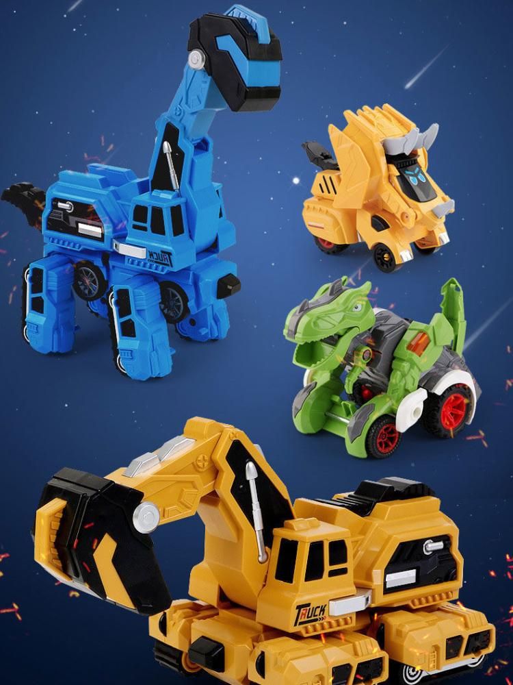 2 In 1 Automatic Crash Deformation Inertial Dinosaur Engineering Vehicle Brachiosaurus Excavator Collision Transforming Car Toy