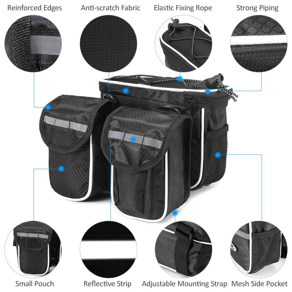 Lixada Cycling Bike Top Tube Bag with Rain Cover Waterproof Mountain Bicycle Front Frame Pannier Bag Pack