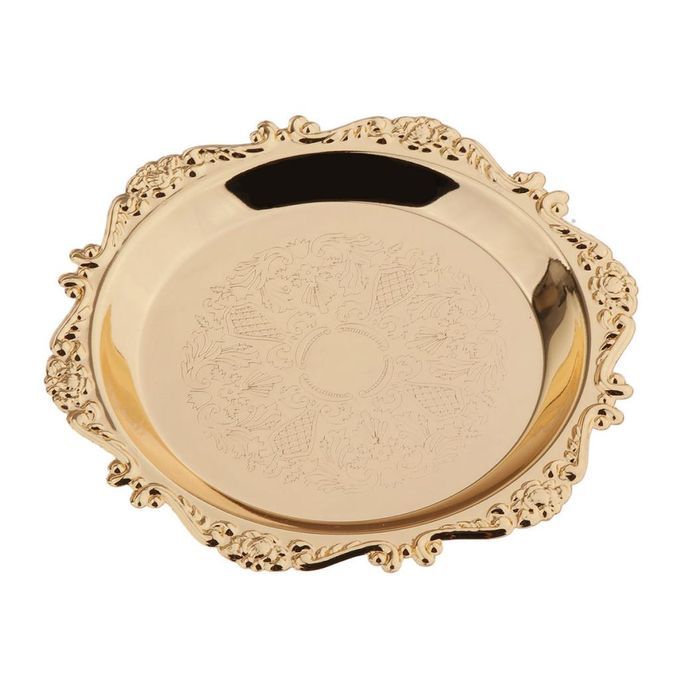Golden Metal Round Tea Platter Dessert Serving Tray Fruit Dish Pastry