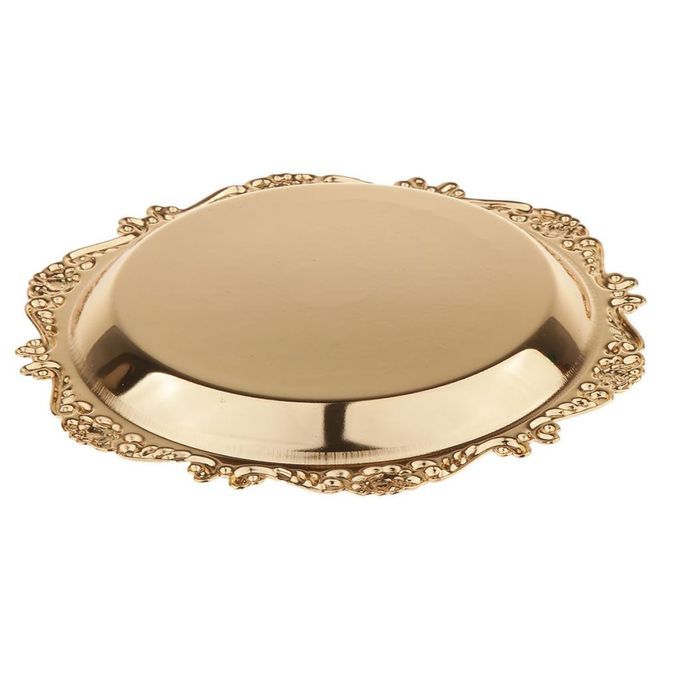 Golden Metal Round Tea Platter Dessert Serving Tray Fruit Dish Pastry