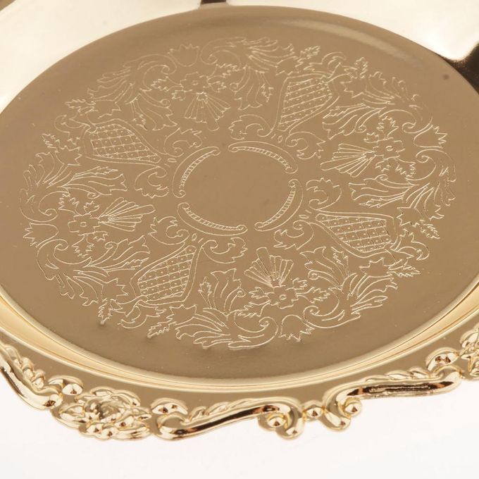 Golden Metal Round Tea Platter Dessert Serving Tray Fruit Dish Pastry