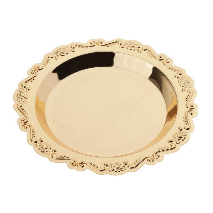 Golden Metal Round Tea Platter Dessert Serving Tray Fruit Dish Pastry