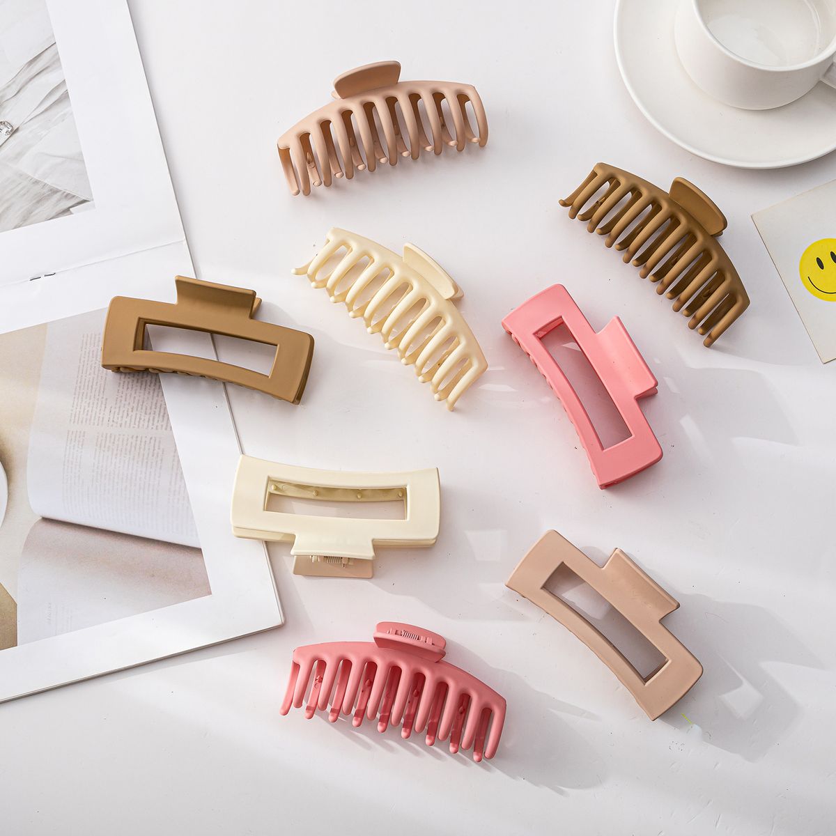 8Pcs Plastic Matte Hair Claws Hair Clips Combination Set - F