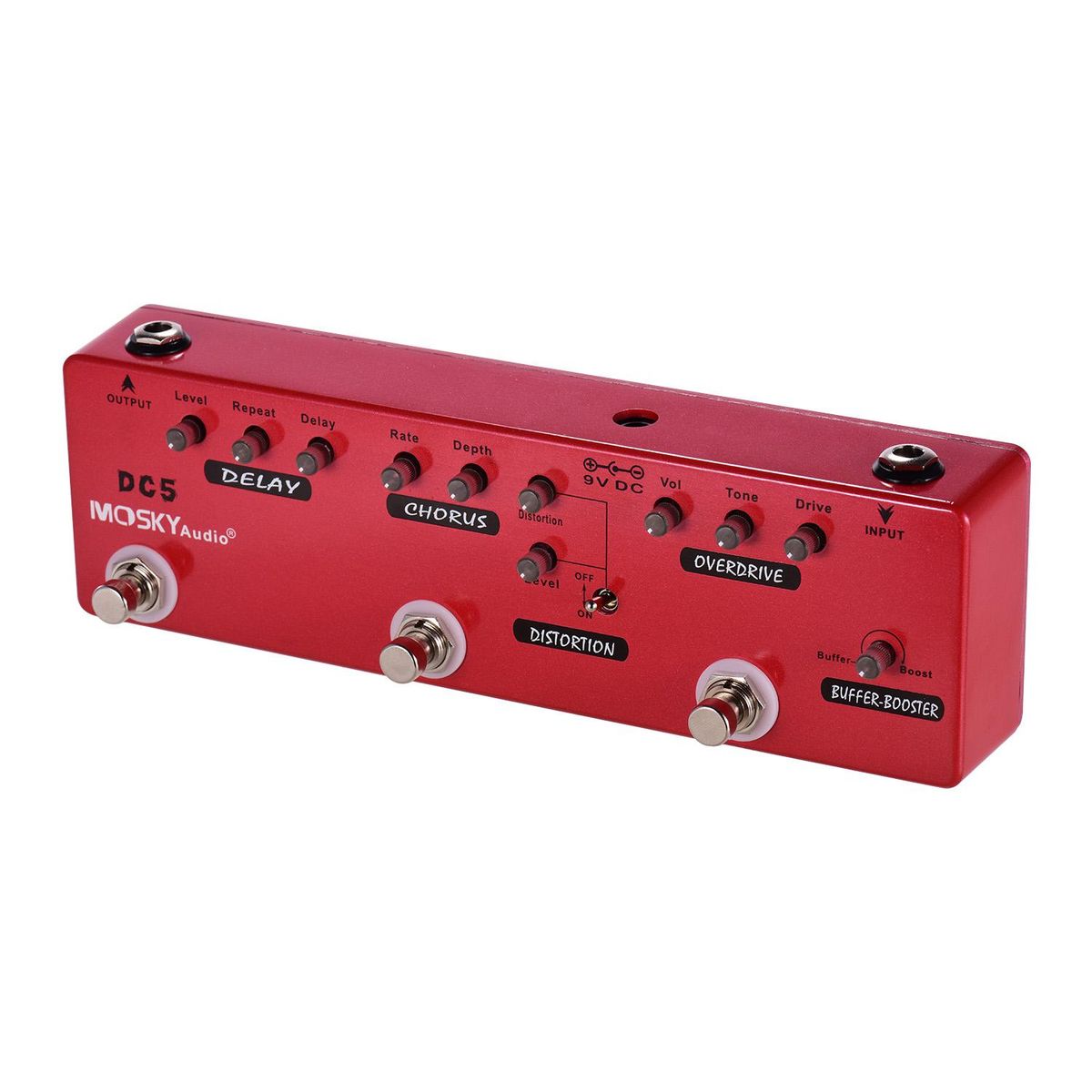 MOSKYAudio DC5 6-in-1 Guitar Multi-Effects Pedal Delay + Chorus + Distortion + Overdrive + Booster + Buffer Full Metal Shell with True Bypass