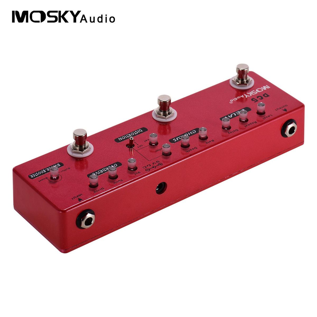 MOSKYAudio DC5 6-in-1 Guitar Multi-Effects Pedal Delay + Chorus + Distortion + Overdrive + Booster + Buffer Full Metal Shell with True Bypass