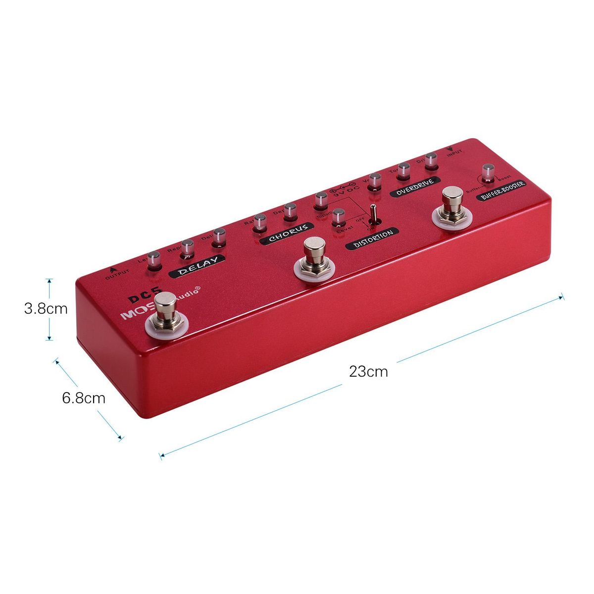 MOSKYAudio DC5 6-in-1 Guitar Multi-Effects Pedal Delay + Chorus + Distortion + Overdrive + Booster + Buffer Full Metal Shell with True Bypass