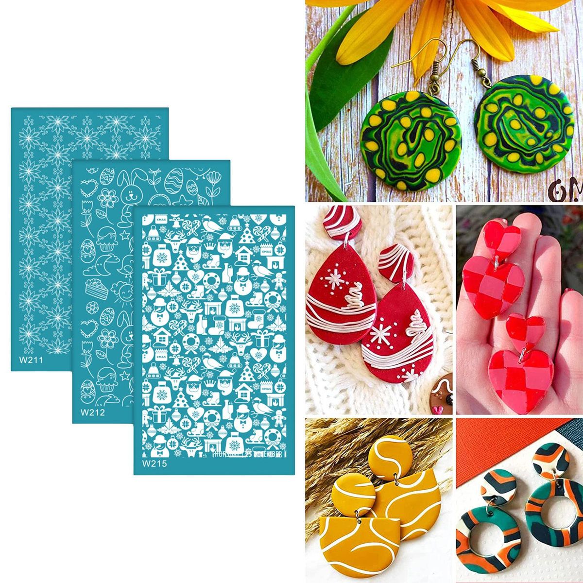 3Pcs Polymer Clay Tool Silk Screen Stencils Washable For