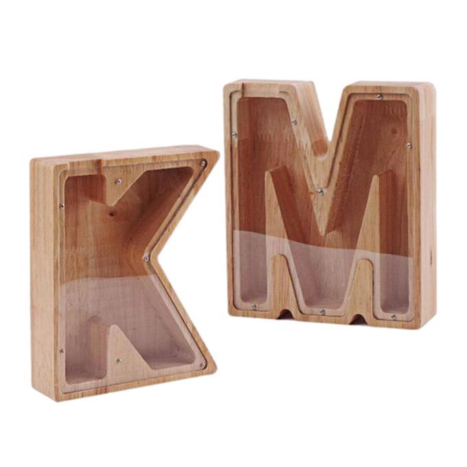 2PCS Wooden Letter Shape Piggy Banks Coins Saving Boxes Cash Home