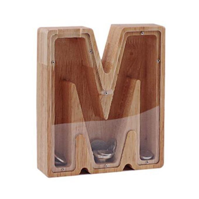 2PCS Wooden Letter Shape Piggy Banks Coins Saving Boxes Cash Home