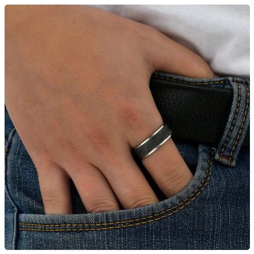 Black Silver Matte Finished Stainless Steel 8mm Wedding Ring