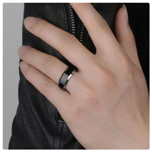 Black Silver Matte Finished Stainless Steel 8mm Wedding Ring