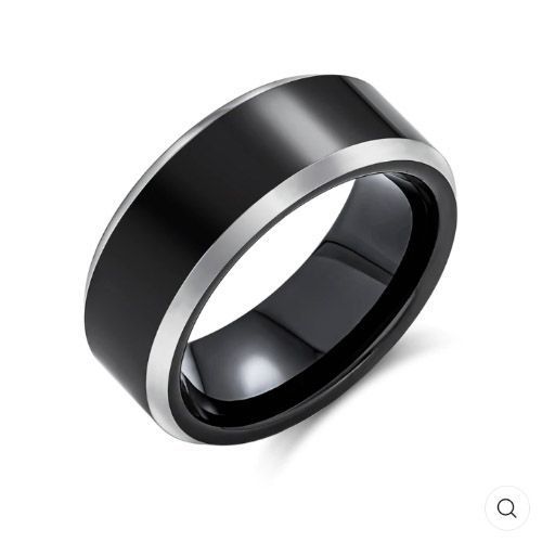 Black Silver Matte Finished Stainless Steel 8mm Wedding Ring