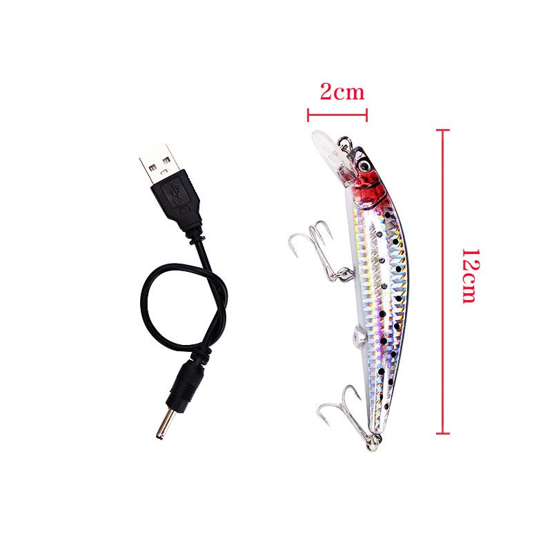 USB Rechargeable Electric Crankbait Hook LED Light Bass Bait Three