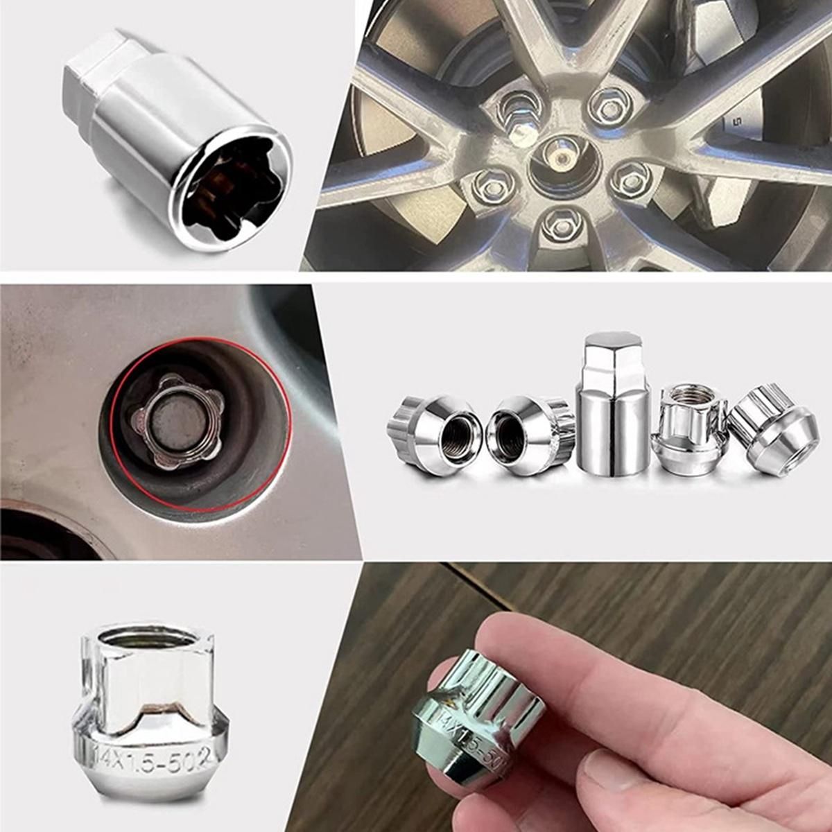 4Pcs Chrome M14X1.5 Anti-Theft Wheel Lock Lug Nut Cone
