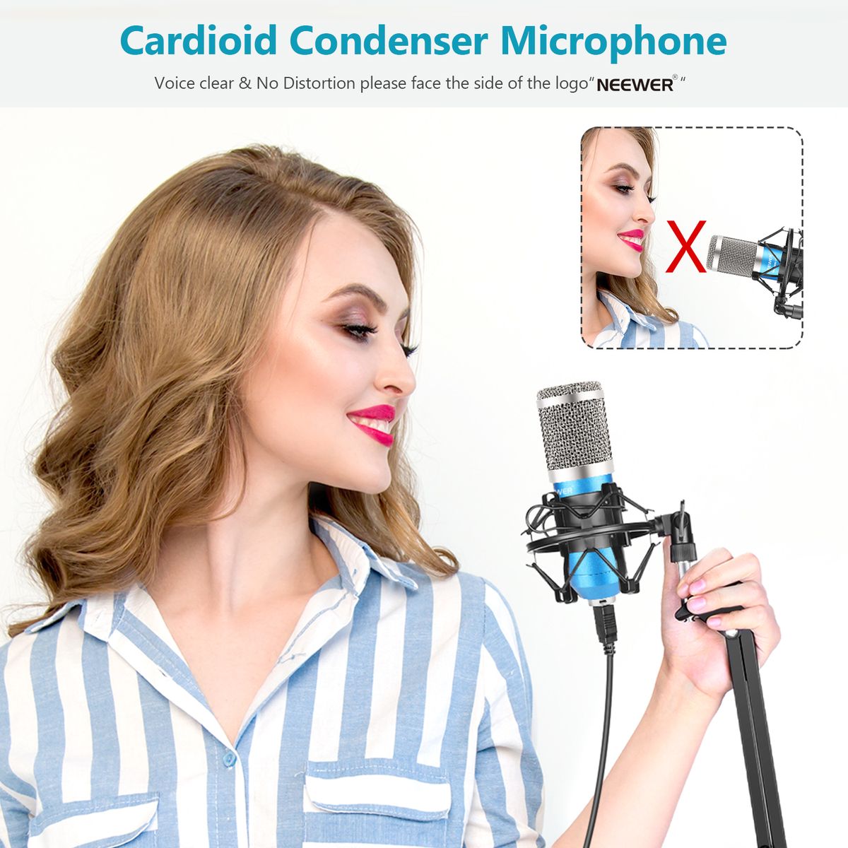 USB Microphone Kit 192KHZ/24BIT Plug&Play Computer Cardioid Mic Podcast Condenser Microphone With Professional Sound Chipset For PC Karaoke/YouTube/Gaming Record, Arm Stand/Shock Mount (Blue)（NW-8000-USB）