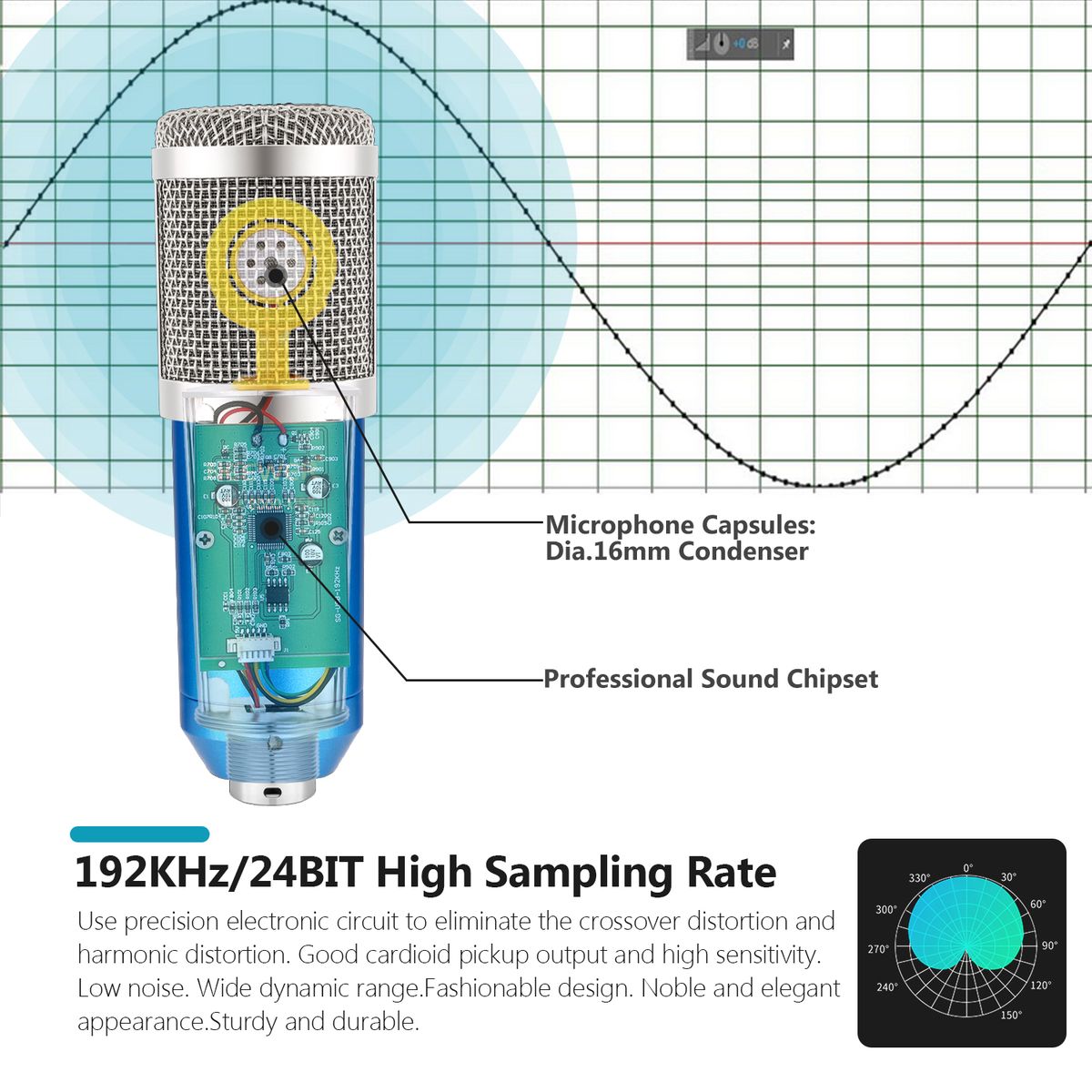 USB Microphone Kit 192KHZ/24BIT Plug&Play Computer Cardioid Mic Podcast Condenser Microphone With Professional Sound Chipset For PC Karaoke/YouTube/Gaming Record, Arm Stand/Shock Mount (Blue)（NW-8000-USB）
