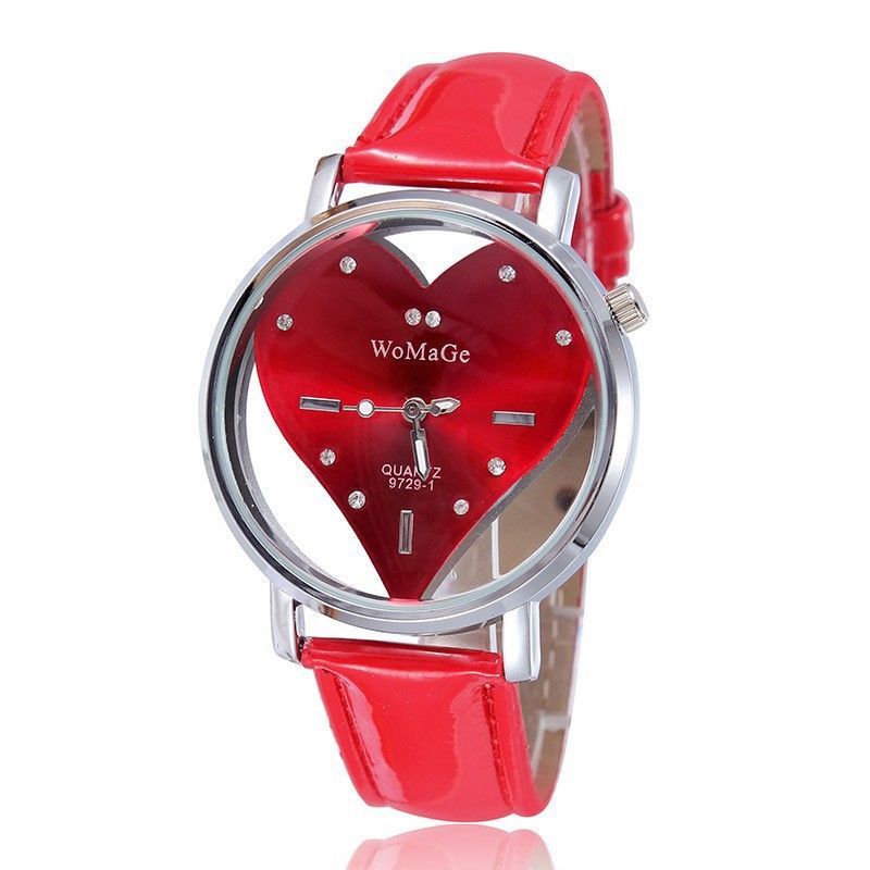 New Women/Ladies Transparent Leather Wrist Watch -Red