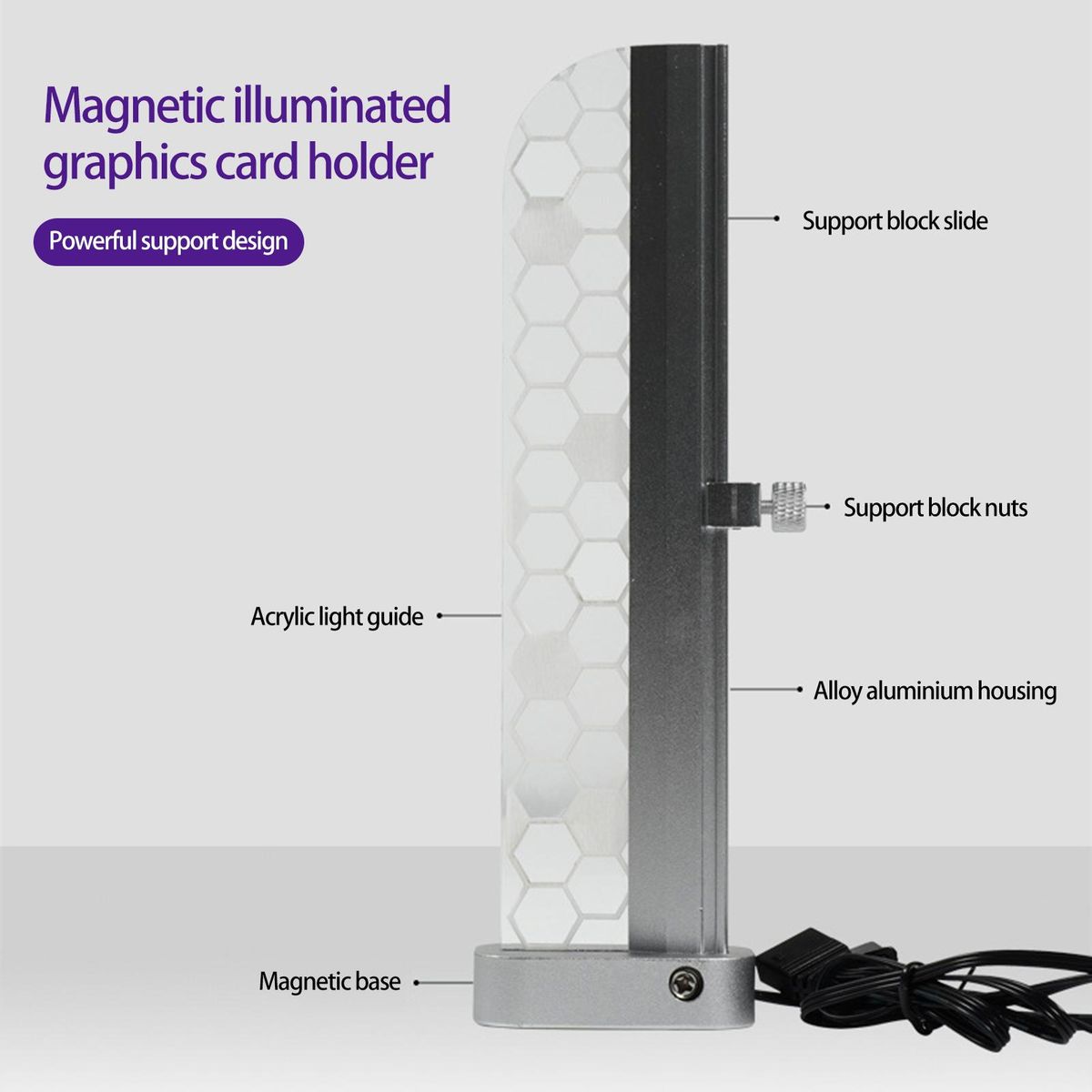Video Card Support Stand Magnetic Computer Case Graphics Card Bracket Silver Gray