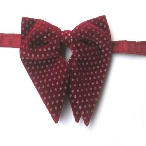 Men's Double Butterfly Bow-Tie With Pocket Filler And Rose Lapel Pin - Wine Red/ White Dot Pattern.