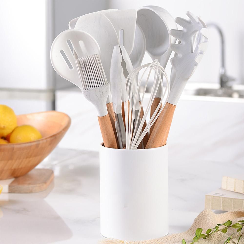 Silicone Cooking Utensil Set Non-stick Kitchen Utensils Set 11 PCS Heat Resistant Kitchen Tools with Wooden Handle