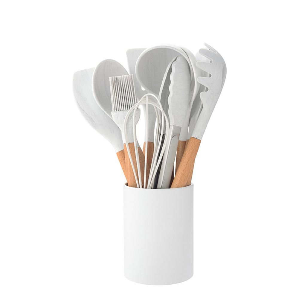 Silicone Cooking Utensil Set Non-stick Kitchen Utensils Set 11 PCS Heat Resistant Kitchen Tools with Wooden Handle