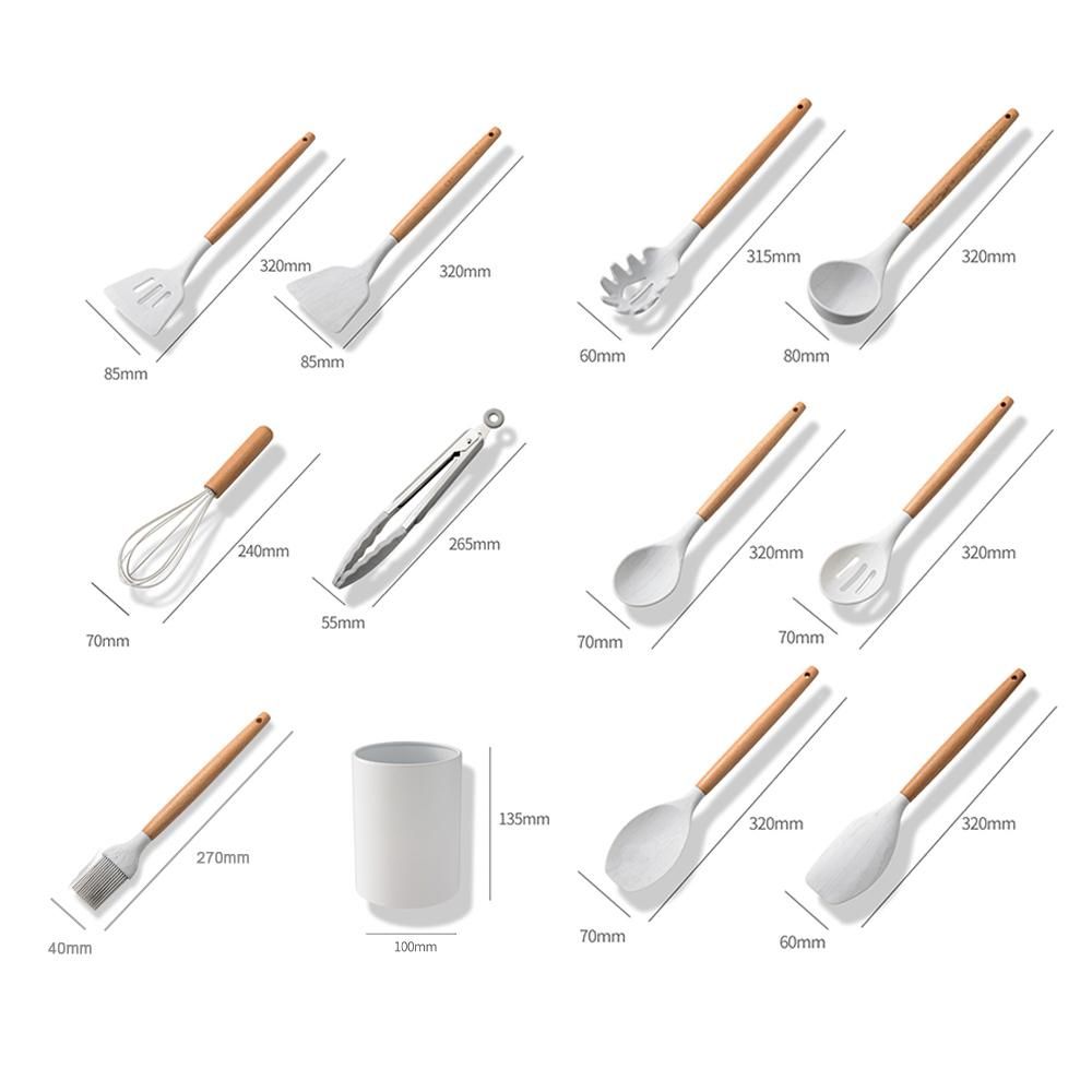 Silicone Cooking Utensil Set Non-stick Kitchen Utensils Set 11 PCS Heat Resistant Kitchen Tools with Wooden Handle