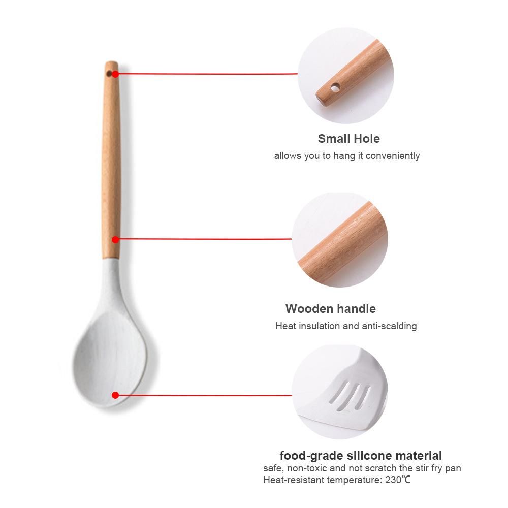 Silicone Cooking Utensil Set Non-stick Kitchen Utensils Set 11 PCS Heat Resistant Kitchen Tools with Wooden Handle
