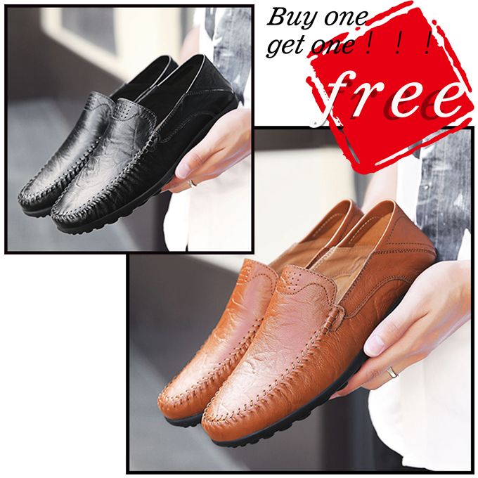 2 Pieces （Black+Brown）Men's Casual Shoes Flats Breathable Loafers Shoes