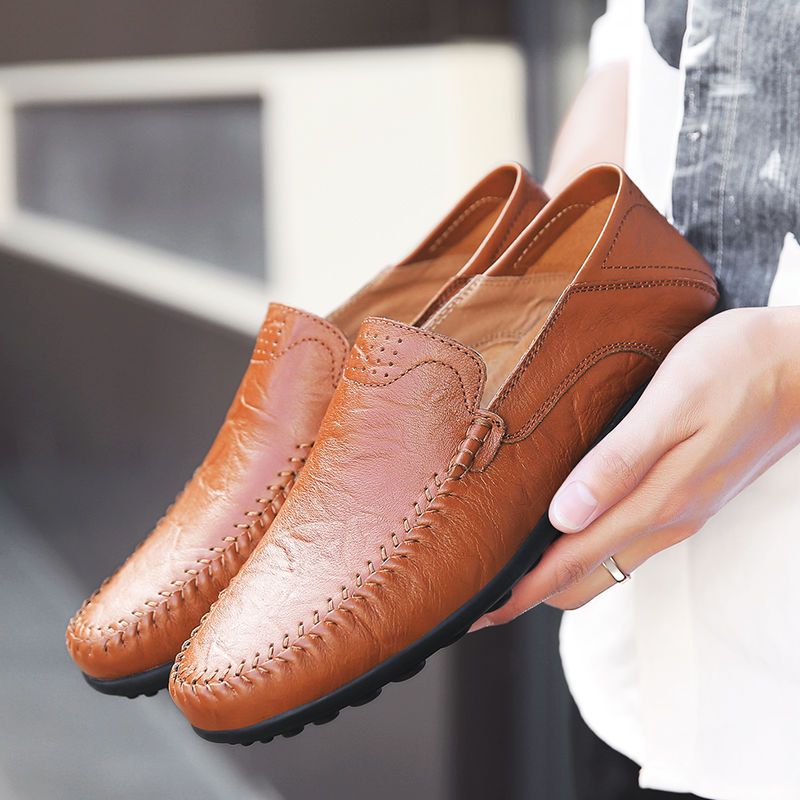 2 Pieces （Black+Brown）Men's Casual Shoes Flats Breathable Loafers Shoes