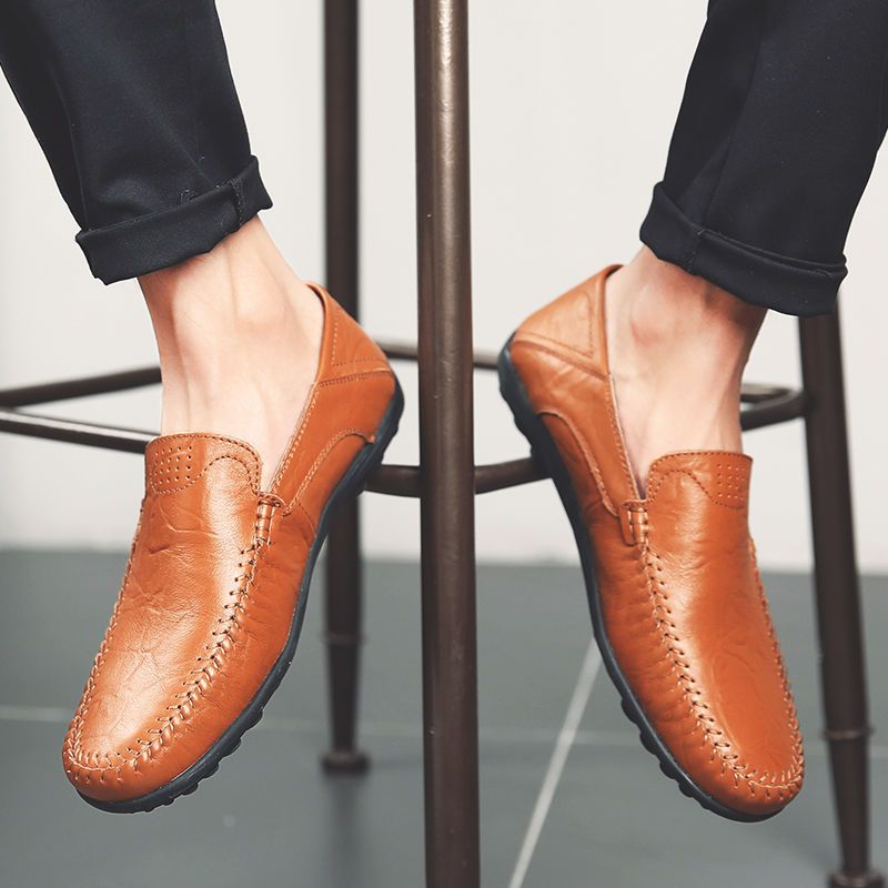 2 Pieces （Black+Brown）Men's Casual Shoes Flats Breathable Loafers Shoes