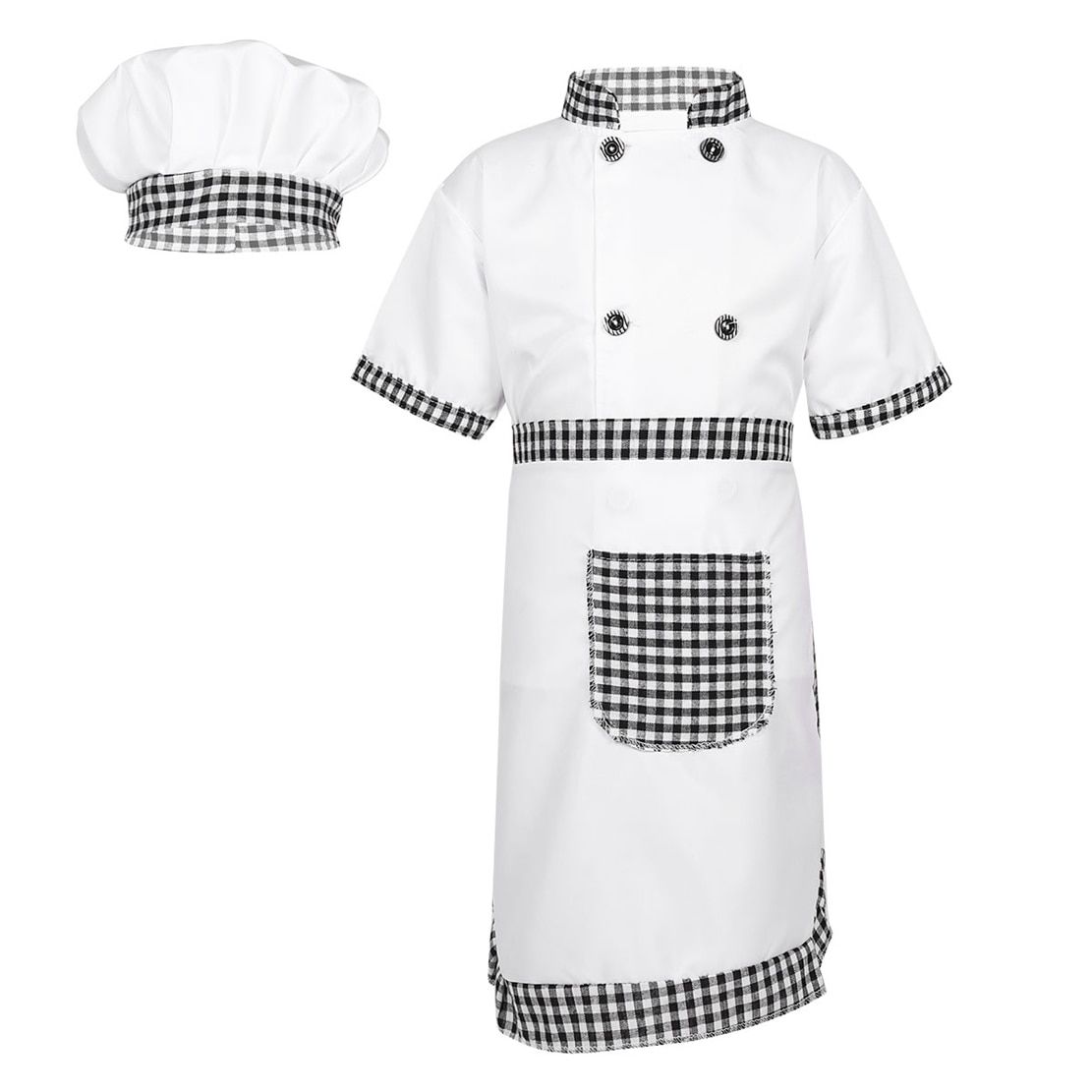 Kid Costume For Chef Uniform Jacket Hat Cap Children Cosplay Kitchen Restaurant Clothing Performance Boys Girls Cook Costume Grey 110